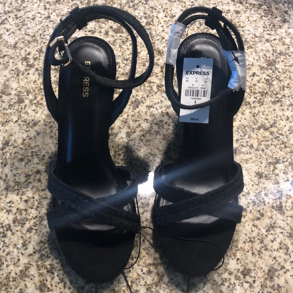 Express Black Braided Espadrille Wedge Sandals